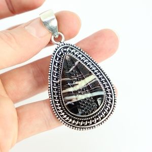 Sterling Silver Plated Carved Agate Pendant
